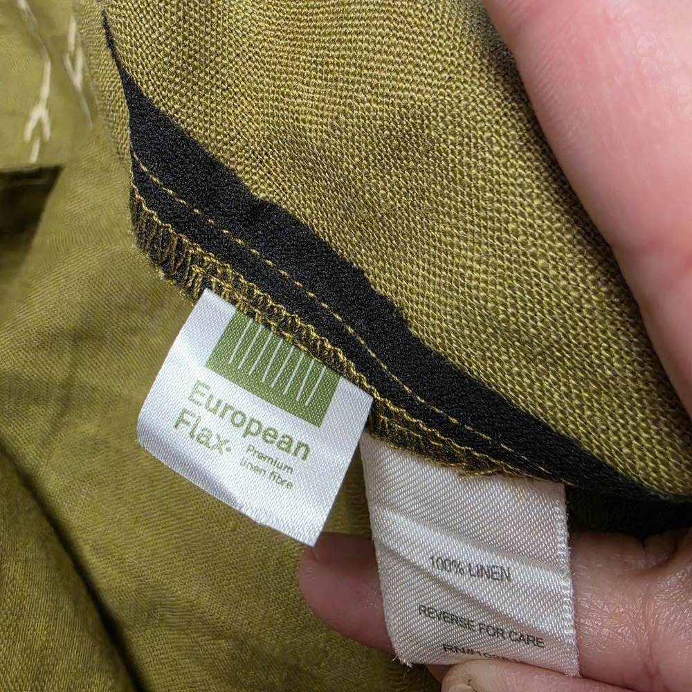 Garnet Hill Kona 100% Linen Patterned Skirt Women's Sz L Green/Brown Boho Artsy - Picture 8 of 10
